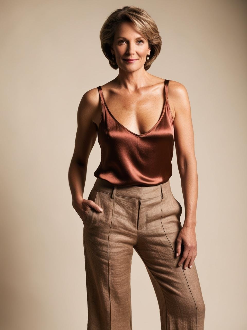 age 40 plus Cropped Linen Pants Silky Tank