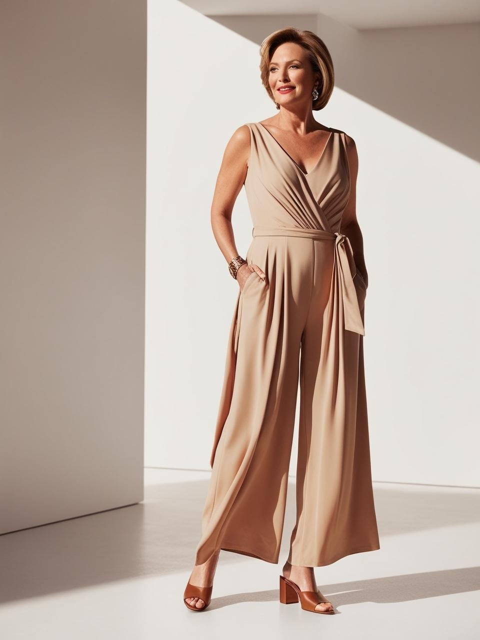 age 40 plusWide Leg Jumpsuit Block Heels